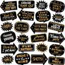 Outus 24 Pieces Photo Booth Props Birthday with Stick Happy Birthday Weddings Graduation Prom Bday New Year Party Supplies Funny Photo Booth Pose Signs Selfie for Men Women(White, Gold)