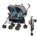 Dream On Me Volgo Twin Baby Stroller, Lightweight Side-by-Side Double Umbrella Stroller with Adjustable Canopy, 5-Point Harness, Storage Basket & Travel-Friendly Fold Blue and Dark Grey