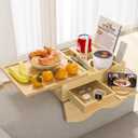 Couch Armrest Table with Removable Multi-Scene Wooden Tray, 13.78"x9.84" Pine Wood Sofa Arm Tray Clip on Arm Rest Table for Couch with 2 Cup Holders 2 Drawers 1 Phone Holder for Eating and Drinking