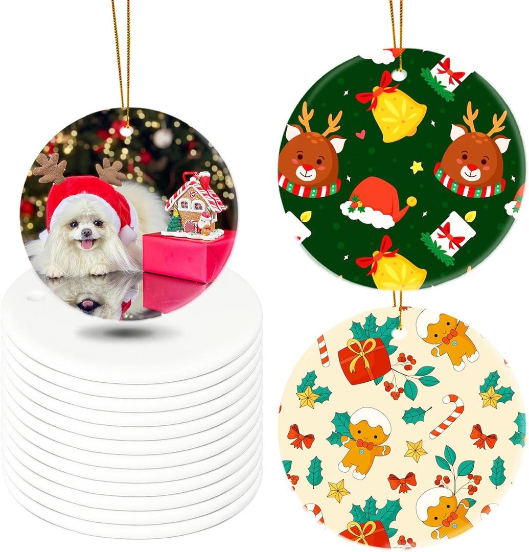 2 x Sublimation Blanks Easter Ornaments Double Sided, 12pcs Sublimation Ornament Blanks Bulk, Sublimation Blanks Products for Birthday, Ceramic Ornaments for Crafts