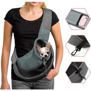 Dog Pet Sling Carrier Puppy Cat Sling Mesh Carrying Bag Adjustable Strap Breathble Small Dog Cat Satchel Carrier Hand Free Safe Front Backpack Soft Foldable Pet Purse Pouch Travel Outdoor (Black)