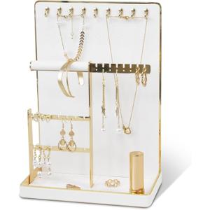 Jewelry Organizer Stand Holder - 4 Tier Cute Necklace Holder Stand Rack with 10 Hooks - Aesthetic Jewelry Storage Rack Tree for Teen Girl Room Decor -White