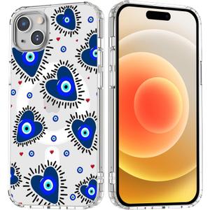 Love Heart Magnetic Case for iPhone 14 with MagSafe Wireless Charging Clear Cute Eye Painting Girls Woman Soft Slim TPU Anti-Scratch Shockproof Protective Case