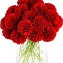 Kimura's Cabin 20pcs Fake Mums Flowers Artificial Silk Chrysanthemum Hydrangeas Ball for Wedding Arrangements Home Kitchen Party Table Centerpieces DIY Bouquets (Red)