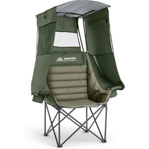 Huskfirm Camping Chair with Canopy Shade, Folding Chair with Canopy Green, Standard