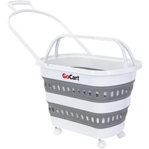 dbest products Folding Gocart Laundry Basket with Wheels, Multi Use Collapsible Grocery Shopping Cart, White
