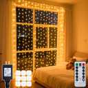 300 LED Curtain String Lights 9.8 * 9.8FT Plug in Fairy Lights with Timer and 8 Modes, Waterproof Window Wall Lights for Bedroom Wedding Party Indoor Outdoor Christmas Decor (Warm Whtie)