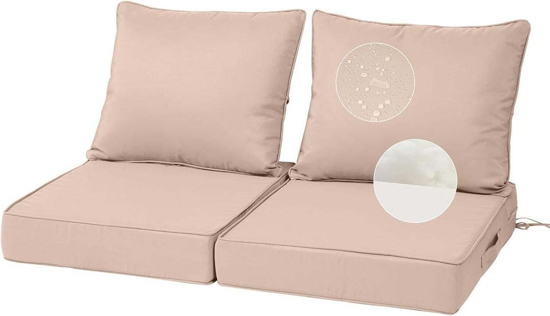 Aiouueat 22X24-2set,Outdoor Chair Cushions, 30D High-Density Foam Patio Chair Cushions, Water-Resistant UV 2000H Color Fastness Outdoor Seat Cushions for Patio Furniture Sofa,Khaki