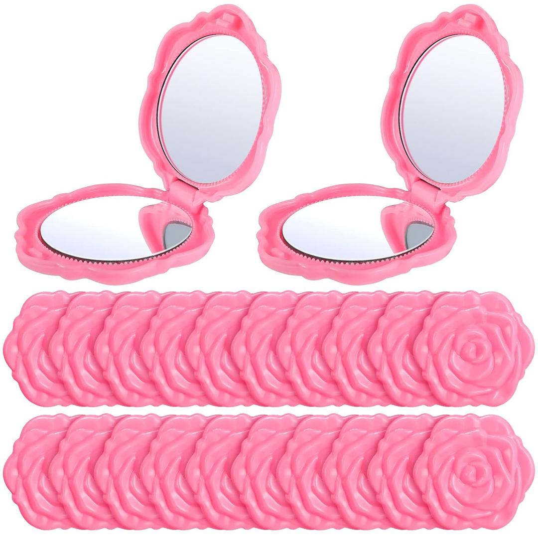 Yulejo 20 Pack Rose Compact Mirror Bulk Pink Plastic Mini Travel Makeup Mirror Hand Bridesmaids Gift for Women Girls Wedding Party
