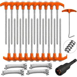 HORUSDY 20 Pack 20CM / 8-Inch Heavy Duty Tent Stakes Awning Pegs Camping Stakes with 4 x 13ft Rope & 1 Stopper T Pull Hook