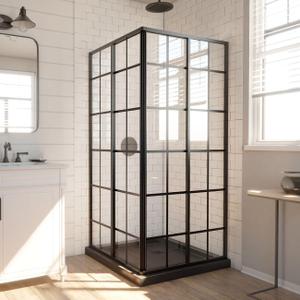 DreamLine French Corner 34 1/2 in. D x 34 1/2 in. W x 72 in. H Framed Sliding Shower Enclosure in Satin Black, SHEN-8134340-89