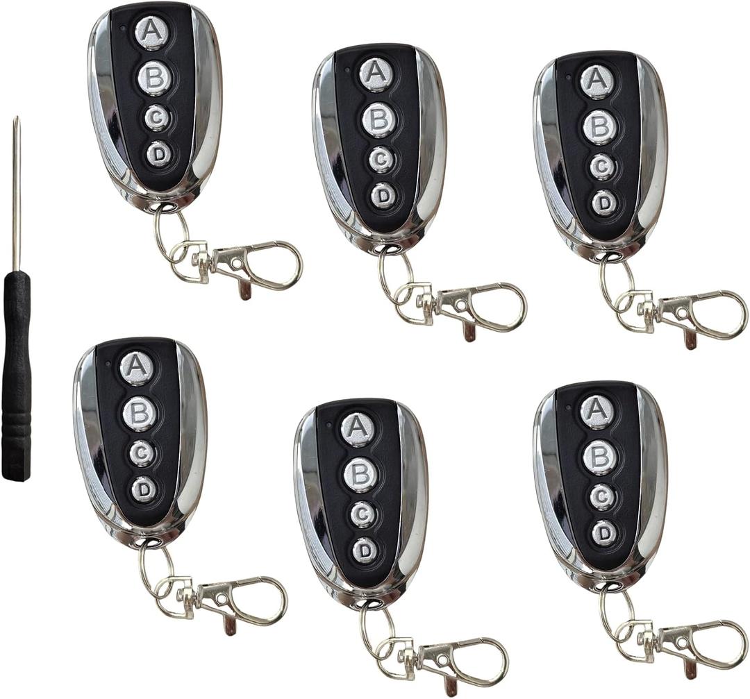 6-Pack 433MHz Universal Gate Remote Control Duplicator with Free Cross Screwdriver  Wireless Cloning Key Fob for Electric Sliding Garage Door Opener, Compatible with Most Fixed Code Systems