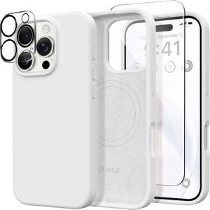 GONEZ Magnetic for iPhone 16 Pro Case, [Compatible with MagSafe] Anti-Scratch Microfiber Lining & Screen Protector, Silicone Camera Control, Shockproof Slim Phone Cover 6.3 inch, White
