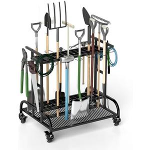 lesolar Garden Utility Cart 3 Tier Yard Tool Rack on Wheels for Rakes Shovel Hoe, Heavy Duty Steel Large Yard Tool Organizer for Shed, Yard, Basement, Lawn, Garage