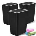 Lysam Small Trash Can, 3 Pack 4 Gallons Bathroom Garbage Can with Lid Press-Top, Small Waste Basket with Trash Bags, Slim Plastic Garbage Bin for Dorm, Office, Bedroom, Kitchen, Living Room  Black