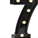 Pooqla Decorative Led Light Up Number Letters, Black Plastic Marquee Number Lights Sign for 7th 17th 70th Birthday Party Wedding Decor Battery Operated Black Decoration 7 (8.86 in)