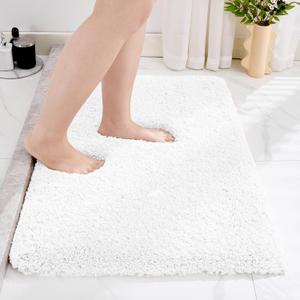 White Bathroom Rug 20x32 Non Slip Fluffy Bath Mat for Bathroom Floor Washable Plush Luxury Bath Rug for Tub Soft Shaggy Absorbent Shower Sink Mat