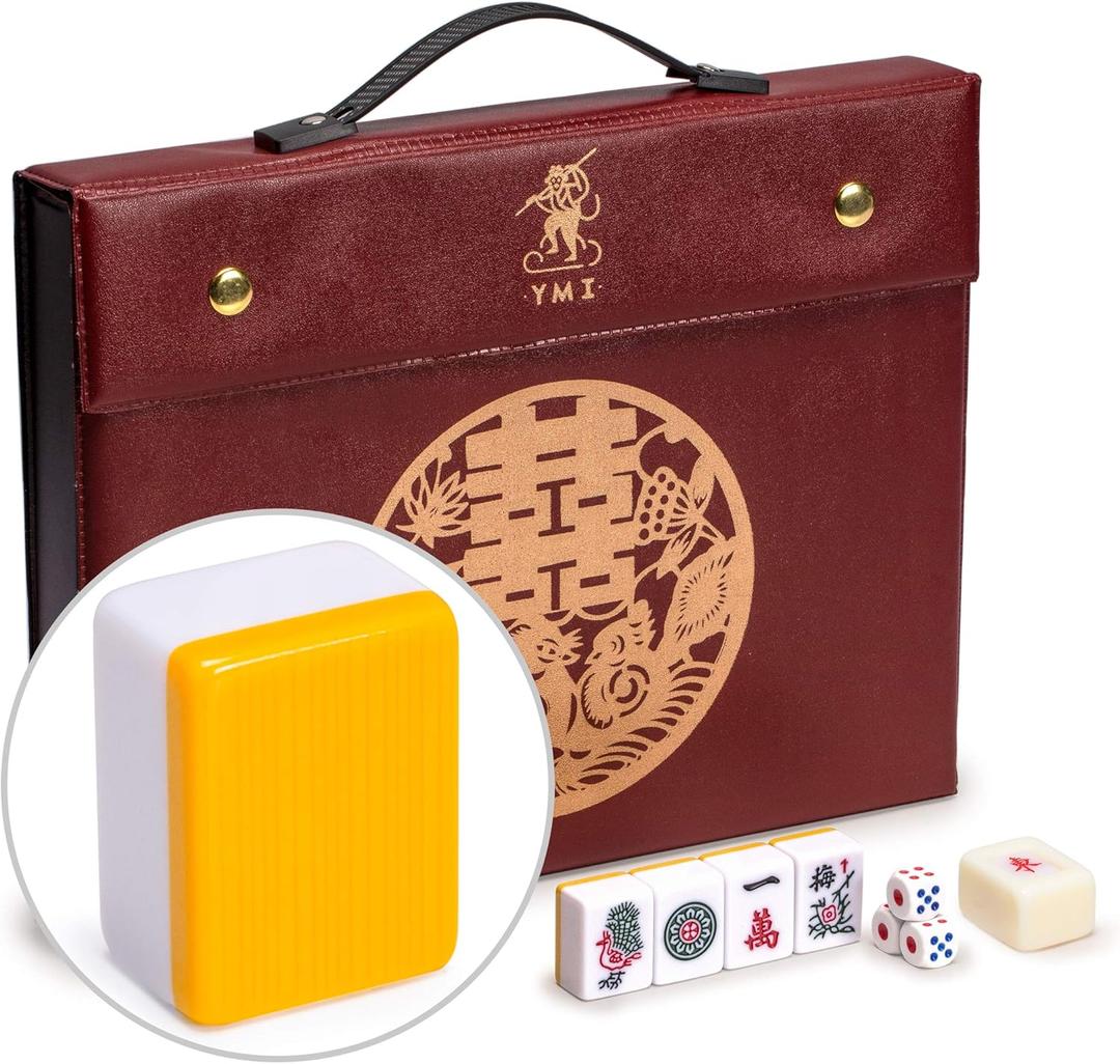Yellow Mountain Imports Professional Chinese Mahjong Game Set, Double Happiness (Yellow) - with 146 Medium Size Tiles - for Chinese Style Game Play 