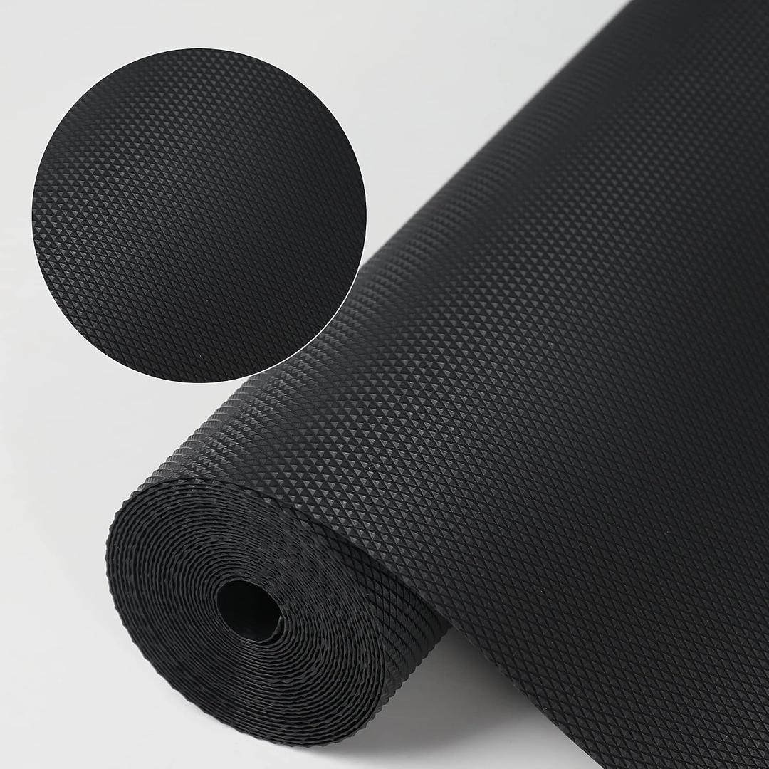 Kitchen Shelf Liner Drawer Liners, Non-Adhesive Refrigerator Liners Waterproof Fridge Mats with Strong Durable Kitchen Cabinets Mat for Drawers, Shelves, Pantry Black, 23.6"W x 236.2"L