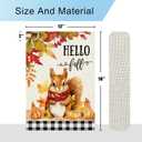 DLZDN Hello Fall Squirrel Garden Flag Autumn Pumpkins Maple Leaves Flag 12×18 Inch Double Sided Buffalo Plaid Farmhouse Yard Flag Thanksgiving Holiday Outdoor Decor