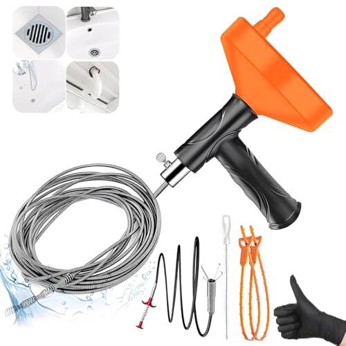 Drain Snake Auger（33 Feet）, Plumbing Snake Drain Hair Clog Removal Tool, Heavy Duty Snake Auger, Sink Unclogger Drain Cleaner Tool for Bathroom Kitchen Tub Shower Drain Clog Remover with Gloves