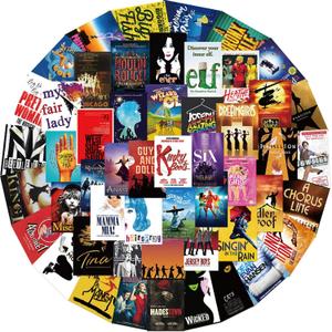 TWGOGOTIC 50PCs Pack Broadway Musical Stickers, Vintage Style, Vinyl PVC Waterproof Decals for Laptop, Journal, Water Bottle, Wall, Theater, Dorm, Kids, Teens, Girls (Black)