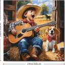 DRLWGTY Farmhouse Western Wall Decor, Cowboy Kid and Puppy Guitar Scene Canvas Art with Hand-Painted Glitter Accents, Rustic Country Ranch Kids Room Wall Art, Ready to Hang, 24L"×24W"