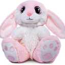 HO-EF 8.5" Bunny Stuffed Animal, 2 Sitting Bunny with Flappy Ears Plush Bunny Cute Stuffed Rabbit Plush Toy, Companion Easter Gift for Boys Girls Babies Kids (Pink+Grey)