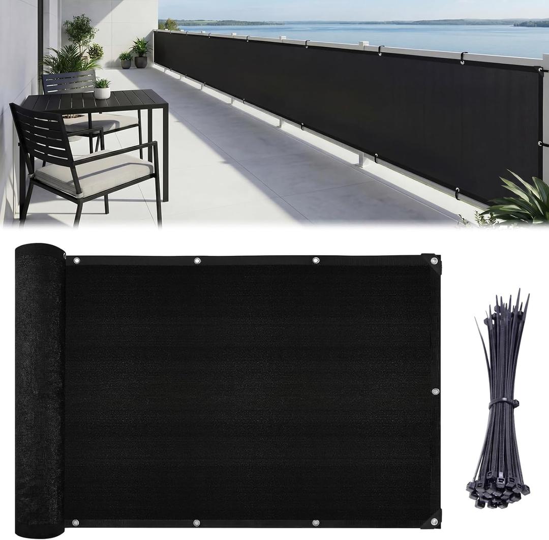 CroBlissful 3 Pcs 3' x 10' Black Balcony Privacy Screen Fence Cover, Heavy Duty 170 GSM Privacy Screen with Grommets & Zip Ties, Breathable Mesh Fence for Patio Deck Backyard Porch, Railing Shield 90%