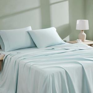 Linen Closet 4Pc 100% Organic Cotton Full Size Sheets Set, Aqua, 300 Thread Count, Percale Weave, Up To 18" Deep Pocket Fitted Sheet, Cooling & Breathable Bed Sheets Set, Juego De Sbanas Full