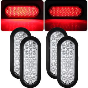 4Pcs 6" Inch Oval Red 24 Led Trailer Tail Lights Clear Lens, Clear Lens Oval 6" Red LED Stop Turn Tail Brake Lights Flush Mount Sealed for Truck Trailer RV Boat Utility IP67 Waterproof 12V