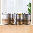 Malier Metal Freestanding Dog Gates with Door, 32'' Height Outdoor Indoor Dog Fences, 96'' Extra Wide Foldable Puppy Gate Free Standing Tall Pet Gate for Stairs, Hallways, Yard (Black, 4 Panels)