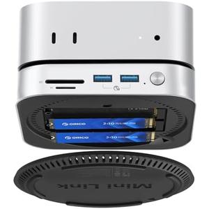ORICO MiniLink 40Gbps Mac mini M4 Dock, USB4 Aluminum Docking Station with Dual NVMe M.2 SSD Slots, 10Gbps USB-A Ports, 4.0 SD/TF Card Readers for Mac mini M4/M4 Pro (7-in-1)