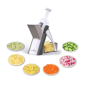 ONCE FOR ALL Safe Mandoline Slicer 5 in 1 Vegetable Chopper Food Potato Cutter, Strips Julienne Dicer Adjustable Thickness 0.1-8 mm Kitchen Chopping Artifact Fast Meal Prep (Gray)