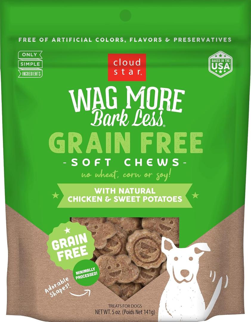 Cloud Star Wag More Bark Less - Dog Treats - Soft Chews - Grain Free Chicken & Sweet Potato - 5 oz Pouch (EXP 10/08/26)