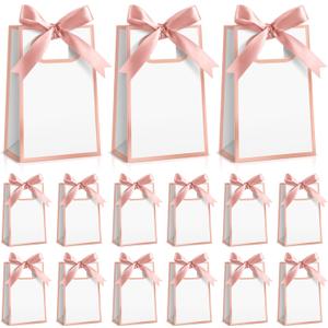 Kolldenn 24 Pcs Small Gift Bags with Bow 6.3 x 3.9 x 2.8 Inch Thank You Gift Bags Elegant Mini Paper Bag with Handles for Wedding Bridal Birthday Baby Shower Bridesmaid Party Favors(White Rose Gold)