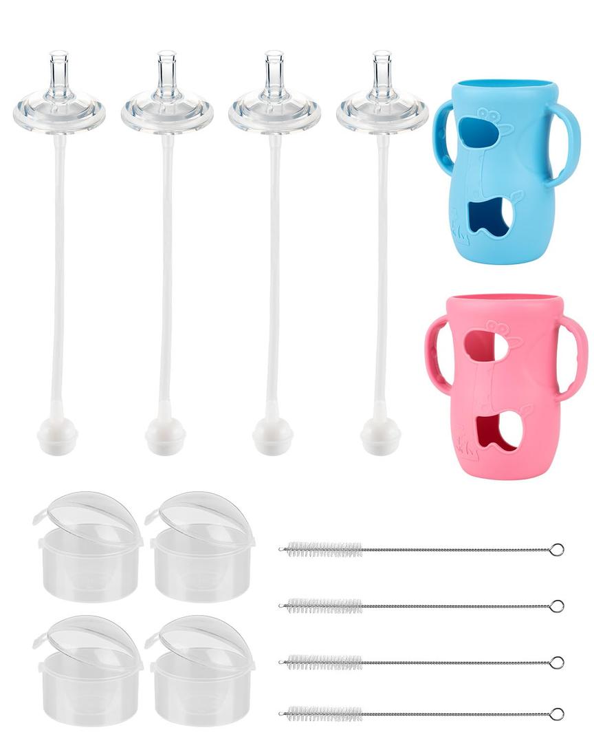 Straw Cup Conversion Kit for Avent Natural Glass Baby Bottle 8oz Includes Handle, Silicone Sleeve for Anti-Breakage, Straw Nipple & Weighted Straw