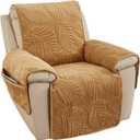 vctops Palm Leaves Velvet Plush Quilted Recliner Chair Cover Anti-Slip Super Soft Furniture Protector with Elastic Straps for Kids, Dogs, Pets, Khaki