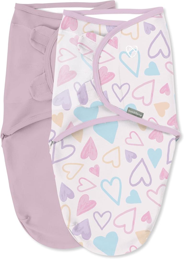 SwaddleMe by Ingenuity Original Swaddle, 100% Cotton, Improves Sleep & Calms Startle Reflex, 0-3 Months, 1.0 TOG, 2-Pack, Baby Swaddle Blanket - I Heart You
