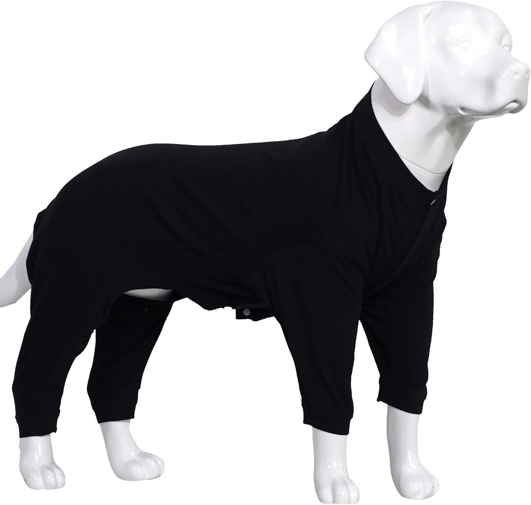 Lovelonglong Four Feet Dog Lightweight Pajamas, Pure Cotton Dog Jumpsuits 4 Legs Dog Onesies T-Shirt Stylish PJS Puppy Costume for Large Medium Small Dogs Black XXL