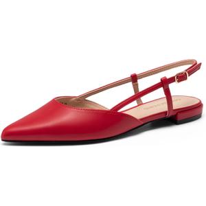 DREAM PAIRS Slingback Flats for Women, Pointed-Toe Elegant Women's Ballet Flats with Buckle Strap, Classic Low Heel Dress Shoes for Casual Work Office Party (8.5, Red)
