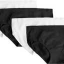 Fruit of the Loom girls Stretch Seamless Bikini Briefs (Large, Black Hue/White 4-Pack)