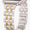 Minyee Compatible with Apple Watch Band Women 42/41/40/38/44/45/46/49mm, Dressy Starlight Gold Shiny Basketweave Designer Stainless Steel Metal Strap for iWatch Series 11 10 9 8 7 6 5 3 2 1 SE Ultra