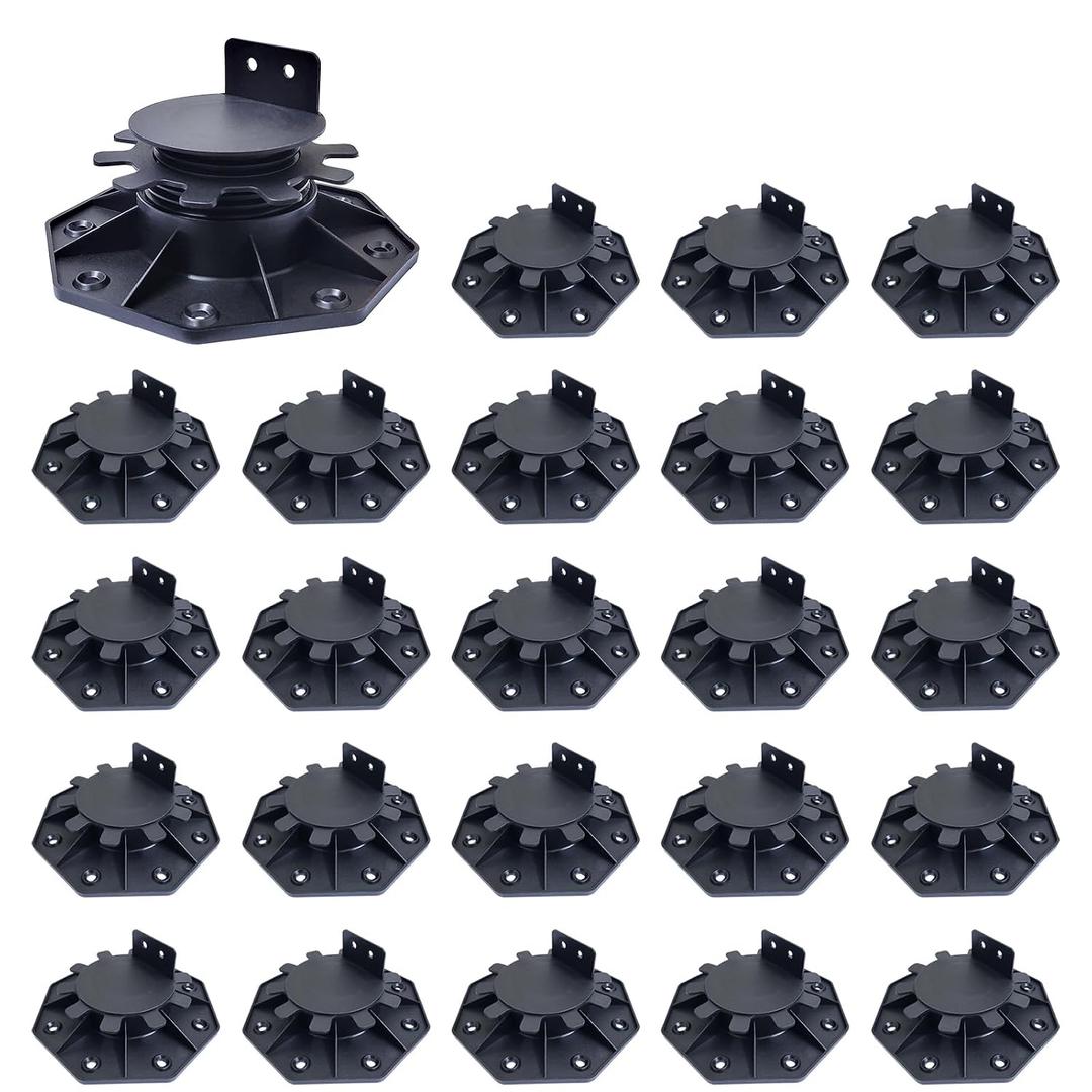 24 Packs Adjustable Deck Support Pedestal From 1-3/16'' to 2-3/4'' Deck Foundation Support Base Black