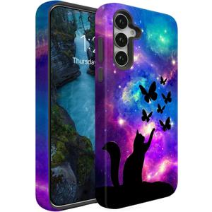 Compatible for Samsung Galaxy A17 5G Case,Individualized and Distinctive Double Layer Protection Shockproof Phone Cover for Women Men Girl Boy,Cat Butterfly Stars