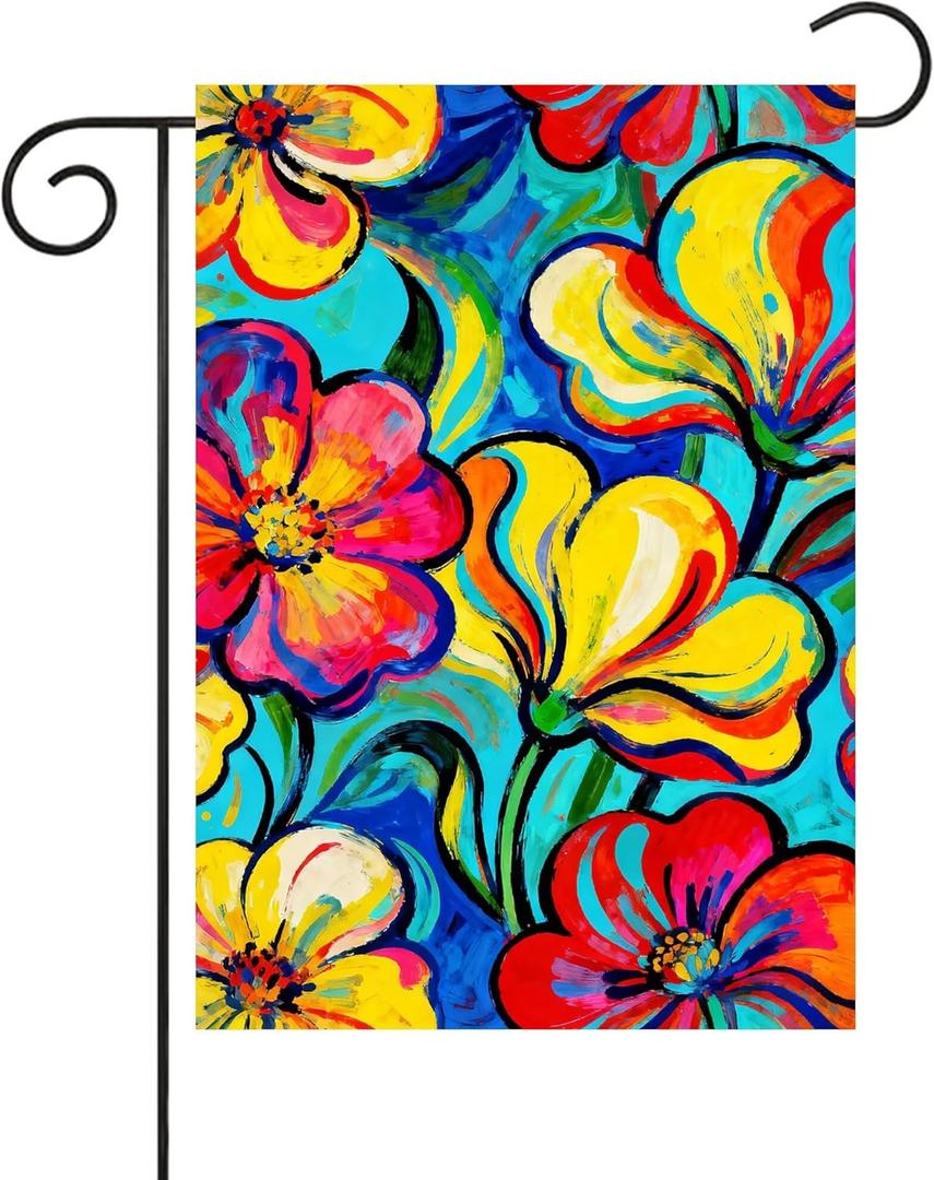 Pickako Spring Summer Abstract Colorful Blooming Floral Flowers Garden Flag 12x18 Inch Small Vertical Double Sided Seasonal Outside Decor for Farmhouse Yard