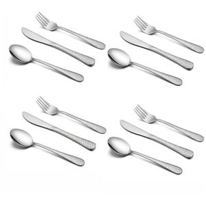 HaWare 12-Piece Toddler Kids Silverware Set, Stainless Steel Hammered Flatware Cutlery, Children Tableware Includes 4 Spoons&Forks&Butter Knives, Ideal for Preschooler, Dishwasher Safe