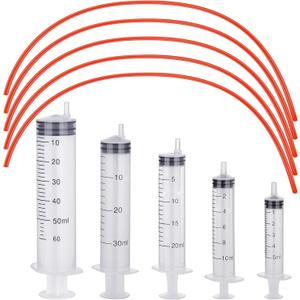 Jutom 10 Pack Puppy Kitten Feeding Tube Kit Include 5 Pack 8 FR Red Rubber Puppy Feeding Tube and 5 Clear Kitten Syringe 5 ml 10 ml 20 ml 30 ml 60 ml for Goat Small Animals