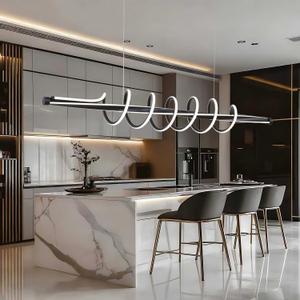Black Modern Chandelier,Dimmable Black Led Chandelier for Dining Room Light Fixture Over Table Modern with Remote,Height Adjustable Dining Room Chandelier Ceiling Hanging Led Modern Ceiling Lamps, L47.24in