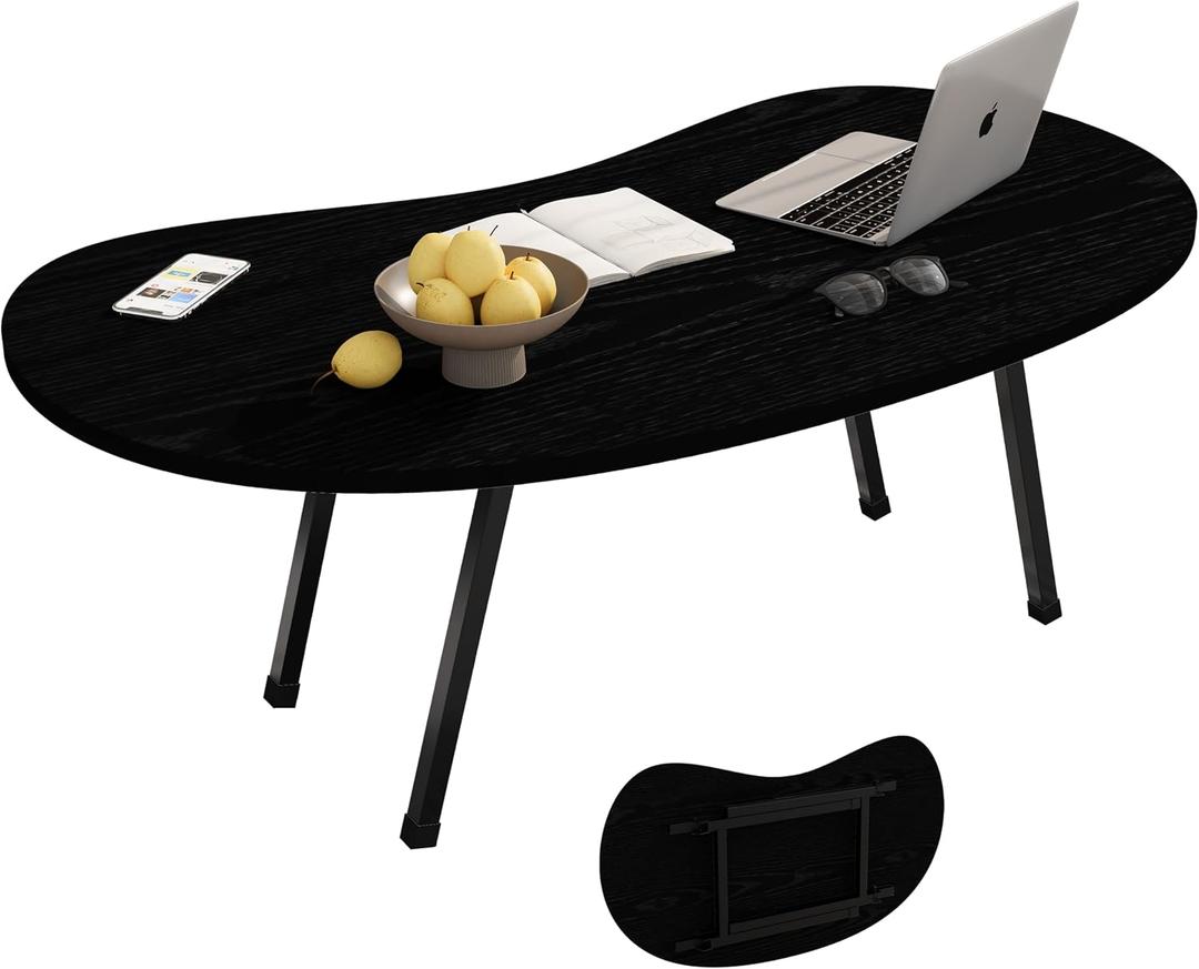 Foldable Coffee Table,Mid Century Modern Coffee Table Living Room Tables,Oval Center Table,Small Folding Coffee Tables Portable Table for Small Spaces,Living Room,Bedroom,Home,Easy Assembly,Black, 39.37" X 19.68" X 16.53"